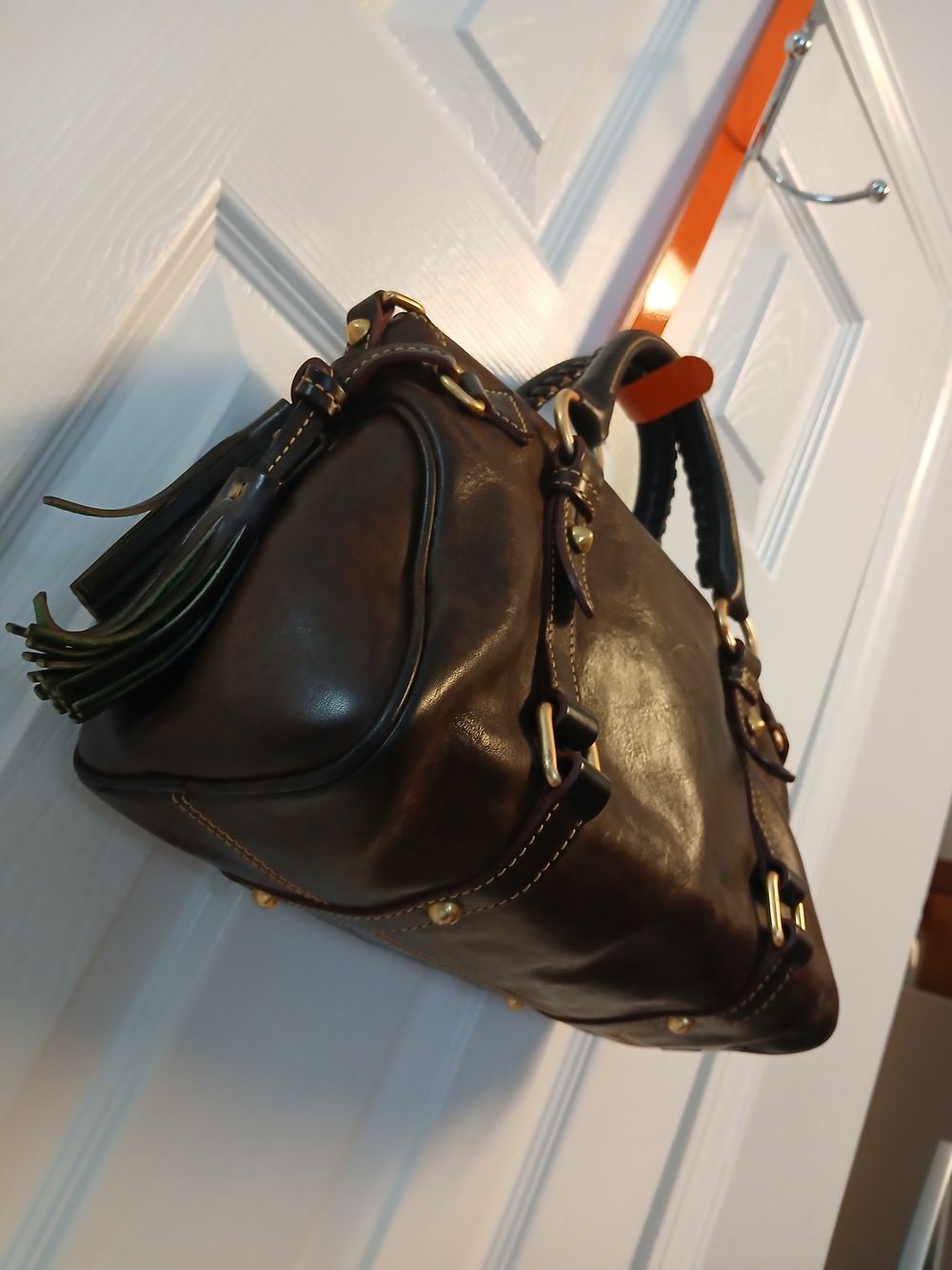 Dooney & Bourke Dark Brown Leather Satchel - Classic Bag - Picture 5 of 11